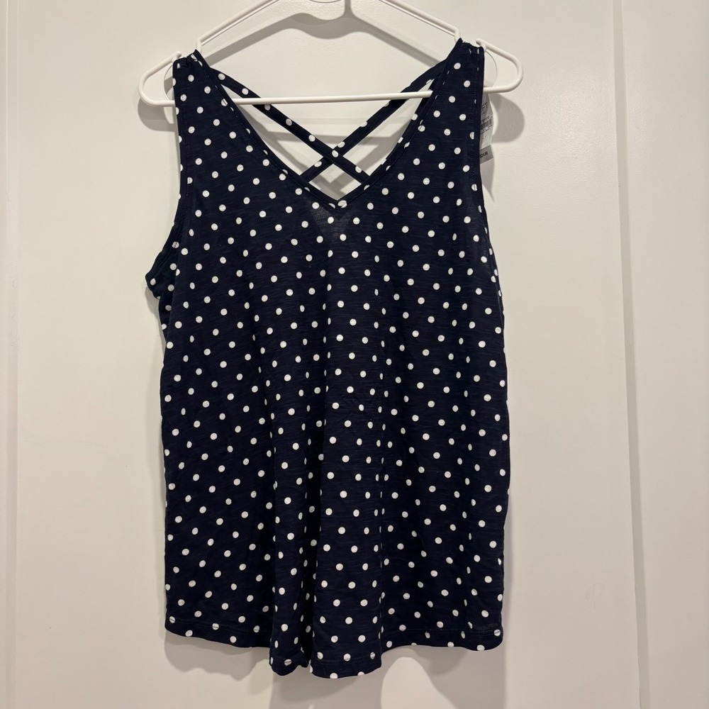 Loft Outlet Navy Blue White Polka Dot Strappy Back V-Neck Tank Top 27531570 M